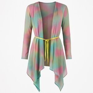 Byrn Walker XL Watercolor Tie-Dye Mesh Cardigan – Boho Layering Drape Jacket